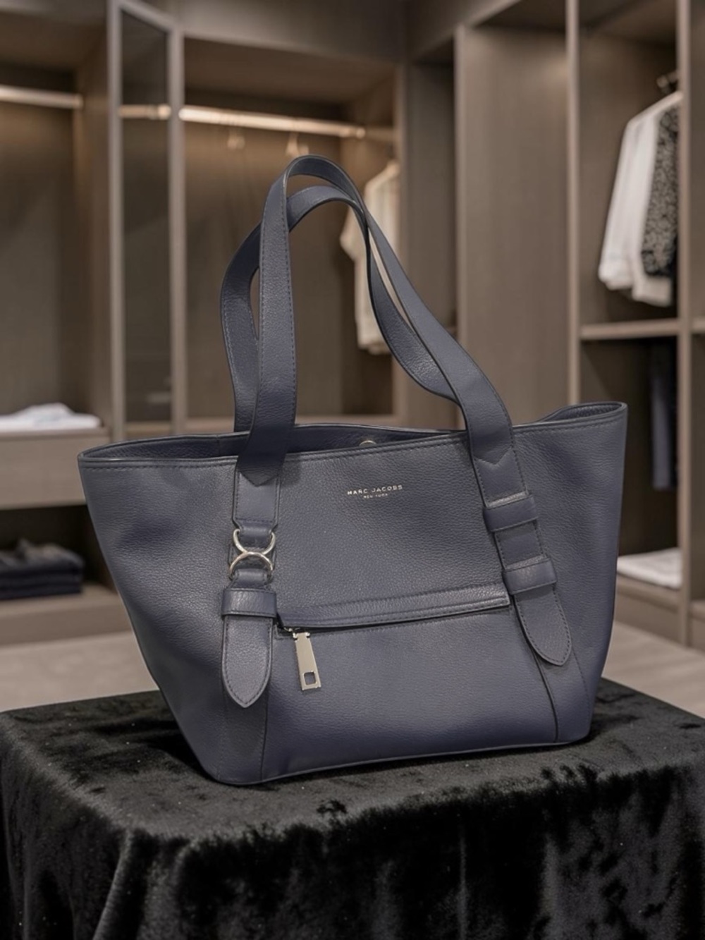 Marc Jacobs Slate Blue Pebbled Leather Tote